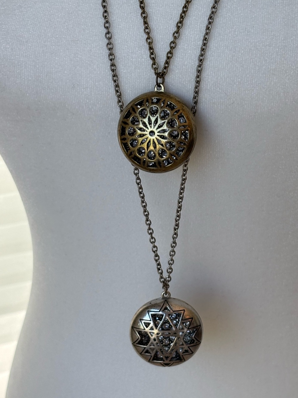 Set Of Vintage-Inspired Pendant Necklaces in Antique Gold and Silver.